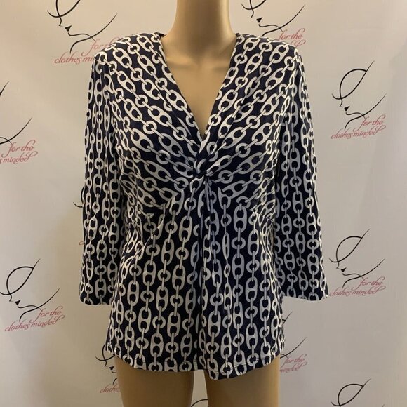 JONES NEW YORK. Sz Large. Draped Cotton Pullover. 3/4 Sleeve. Stretch. B72. - Picture 1 of 5